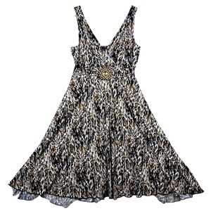 True Envy Womens Brown Abstract Print Beaded Empire Waist Midi Dress 6 8031